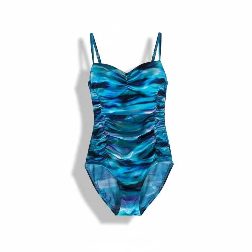 Great Lengths Blue Ruched One Piece Swimsuit Size 8 Tummy Control